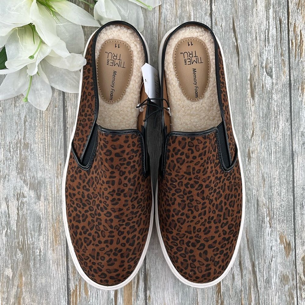 Women’s Leopard Print Twin Gore Mules Slip-on Shoes Size 11